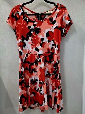 Michael Kors Red, Black & White Floral Fit-and-Flare Mini Dress
